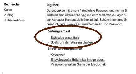 Auswahl Swissdox auf digithek.ch