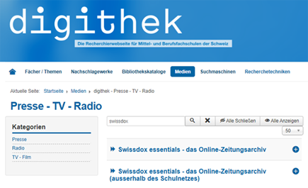 Auswahl Swissdox auf digithek.ch
